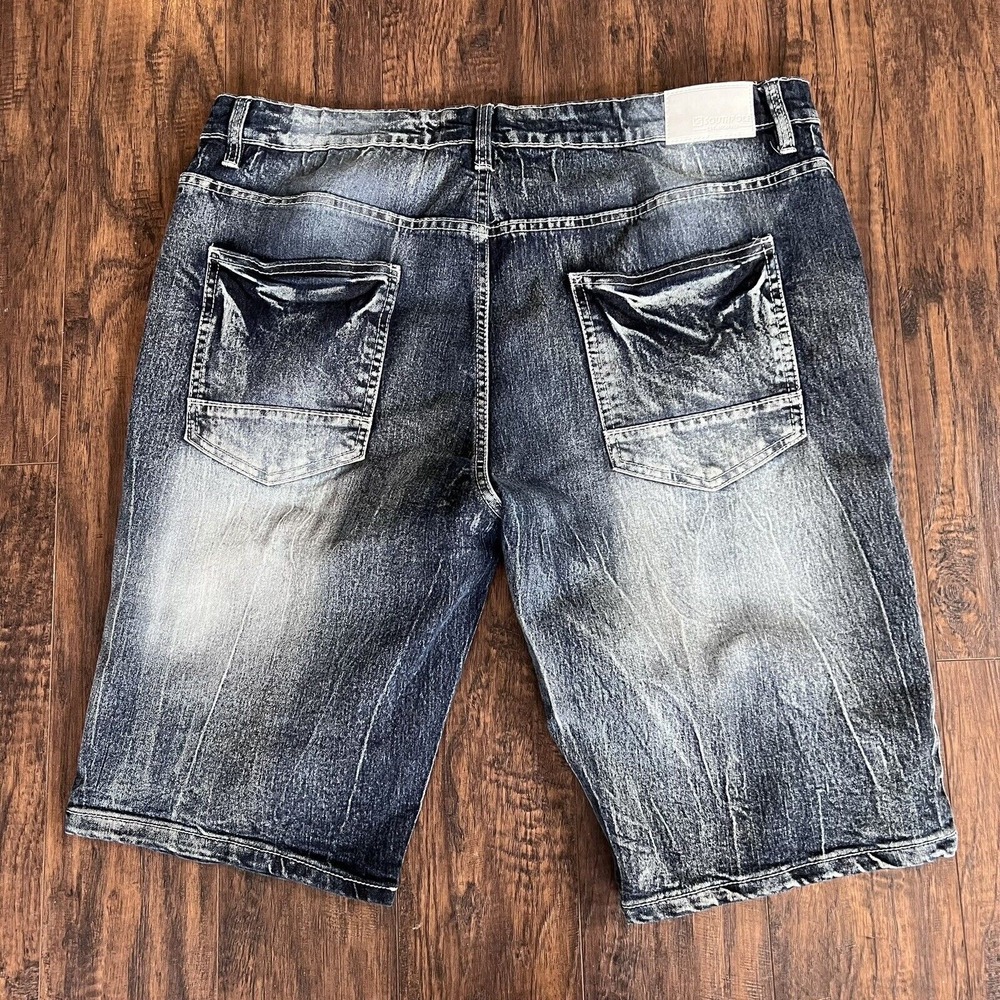 South Pole Denim Shorts Men's 38 Slim Faded White Patch Stitching‎ Y2K Grunge